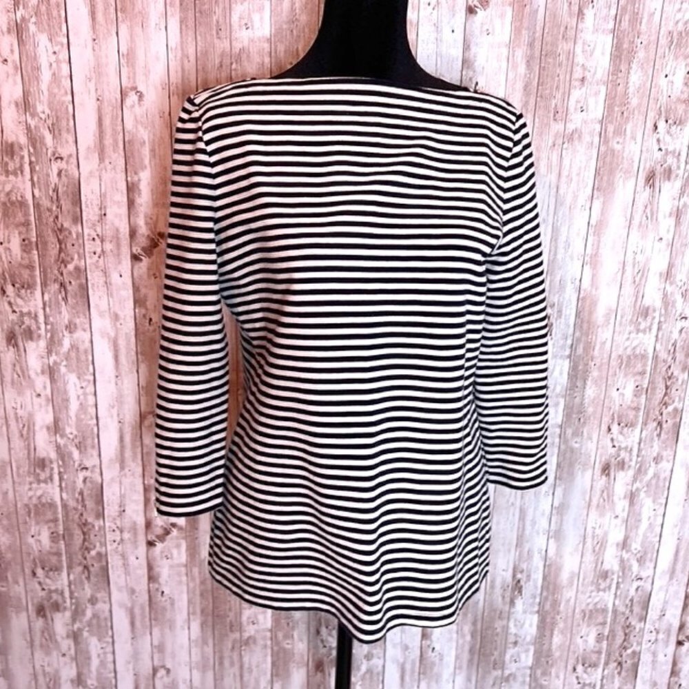 Talbots Black/Tan Long Sleeve Boat Neck Shirt size Medium